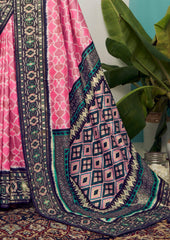 Shop Elegant Baby Pink Cotton Silk Chevron Print Saree