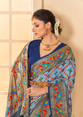 Light Blue Cotton Silk Ikkat Print Saree-3844