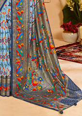 Light Blue Cotton Silk Ikkat Print Saree-3844