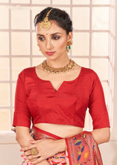 Shop Elegant Peachy Pink Cotton Silk Ikkat Print Saree