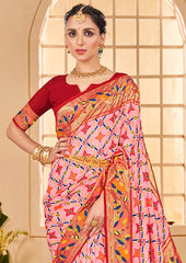 Peachy Pink Cotton Silk Ikkat Print Saree-3845