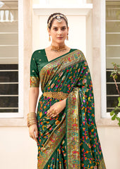 Shop Elegant Pine Green Velvet Tussar Silk Floral Print Saree
