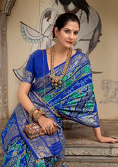Shop Elegant Blue Velvet Tussar Silk Floral Print Saree