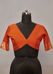 Orange Velvet Tussar Silk Floral Print Saree