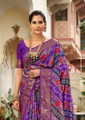 Purple Velvet Tussar Silk Floral Print Saree