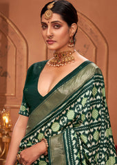 Shop Elegant Lunar Green  Ikkat Print Saree