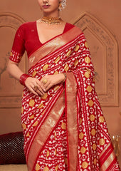 Persian Red Ikkat Polka Dot Saree-3900