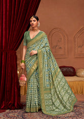 Shop Elegant Glade Green Ikkat Print Saree