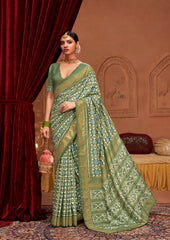 Glade Green Ikkat Polka Dot Saree-3901