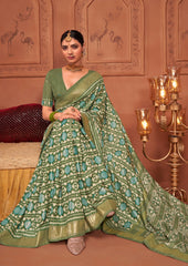 Shop Elegant Glade Green  Ikkat Print Saree