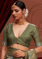 Shop Elegant Glade Green  Ikkat Print Saree