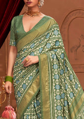 Glade Green Ikkat Polka Dot Saree-3901