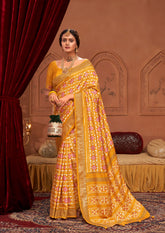 Tahiti Gold Ikkat Print Saree