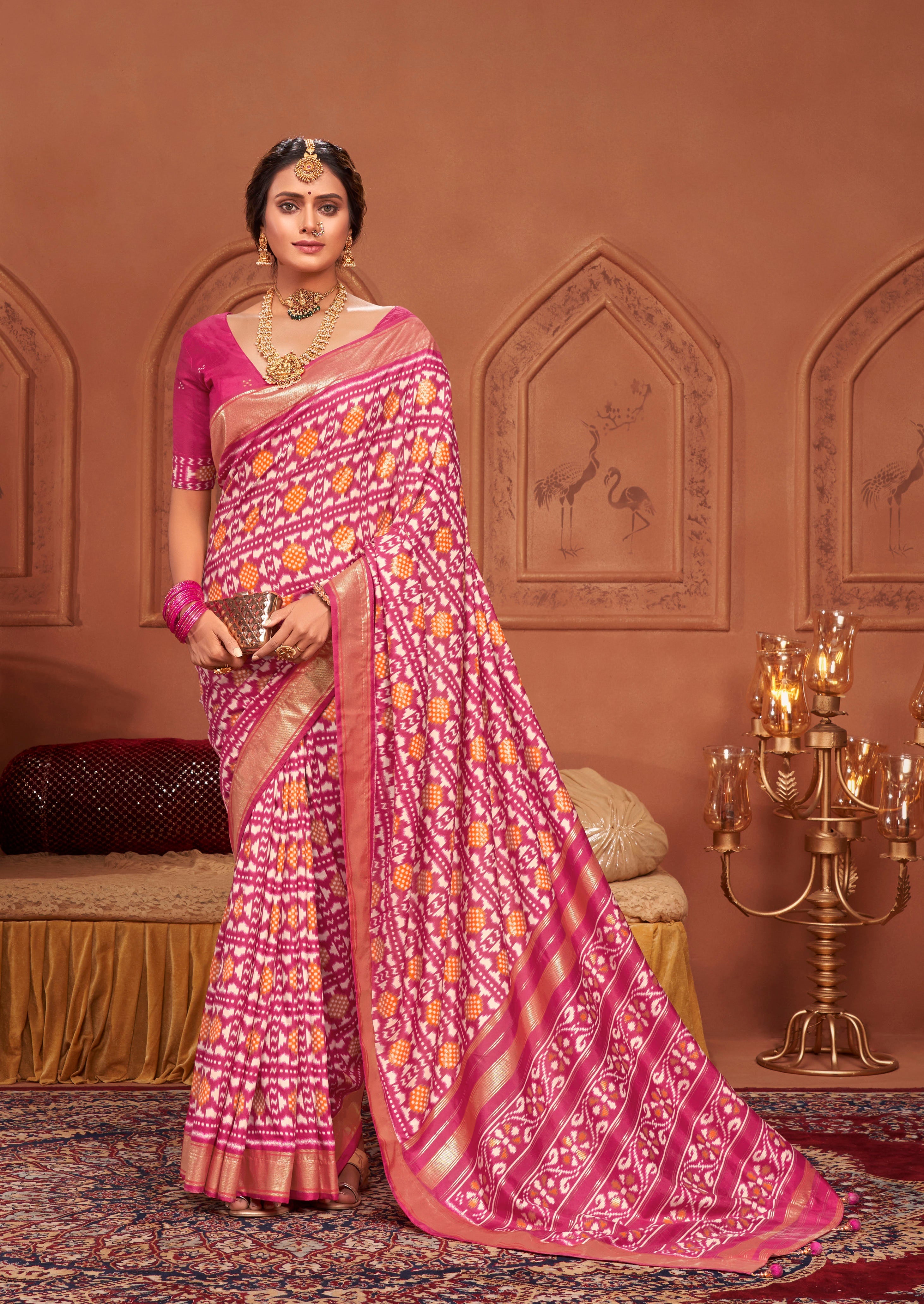 Tulip Pink Ikkat Polka Dot Saree-3903