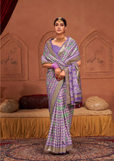 Lavender Ikkat Print Saree