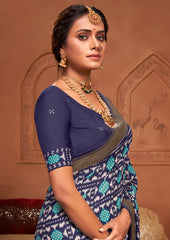 Dark Blue Ikkat Polka Dot Saree-3905