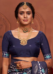 Shop Elegant Dark Blue  Ikkat Print Saree
