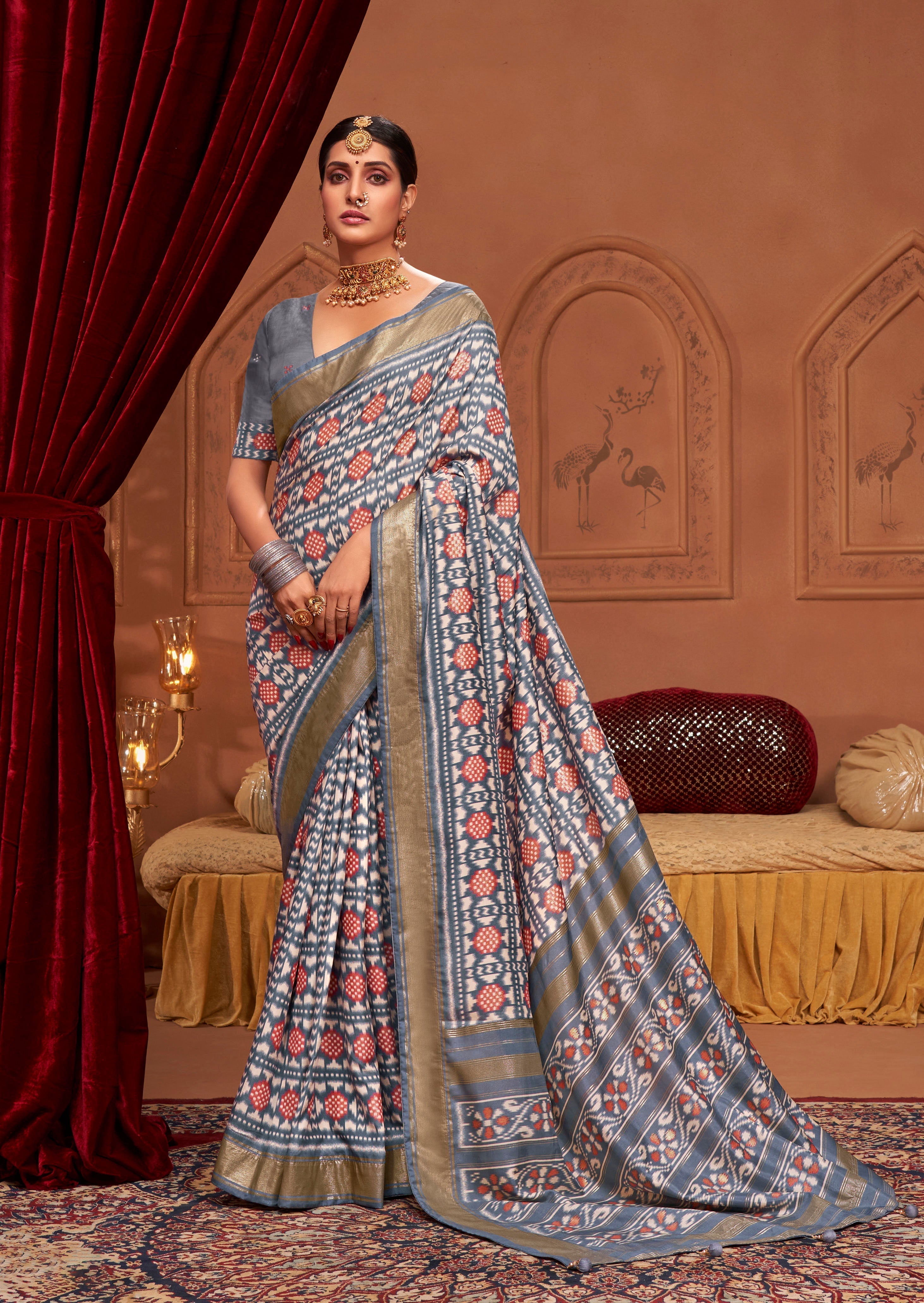 Grey  Ikkat Print Saree