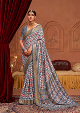 Grey Ikkat Print Saree