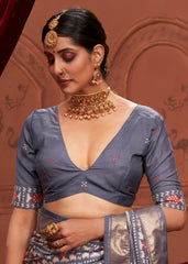 Grey  Ikkat Print Saree