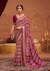 Shop Elegant Vivid Burgundy Ikkat Print Saree
