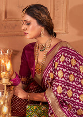 Vivid Burgundy Ikkat Polka Dot Saree-3908