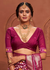 Shop Elegant Vivid Burgundy  Ikkat Print Saree