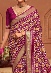 Vivid Burgundy Ikkat Polka Dot Saree-3908