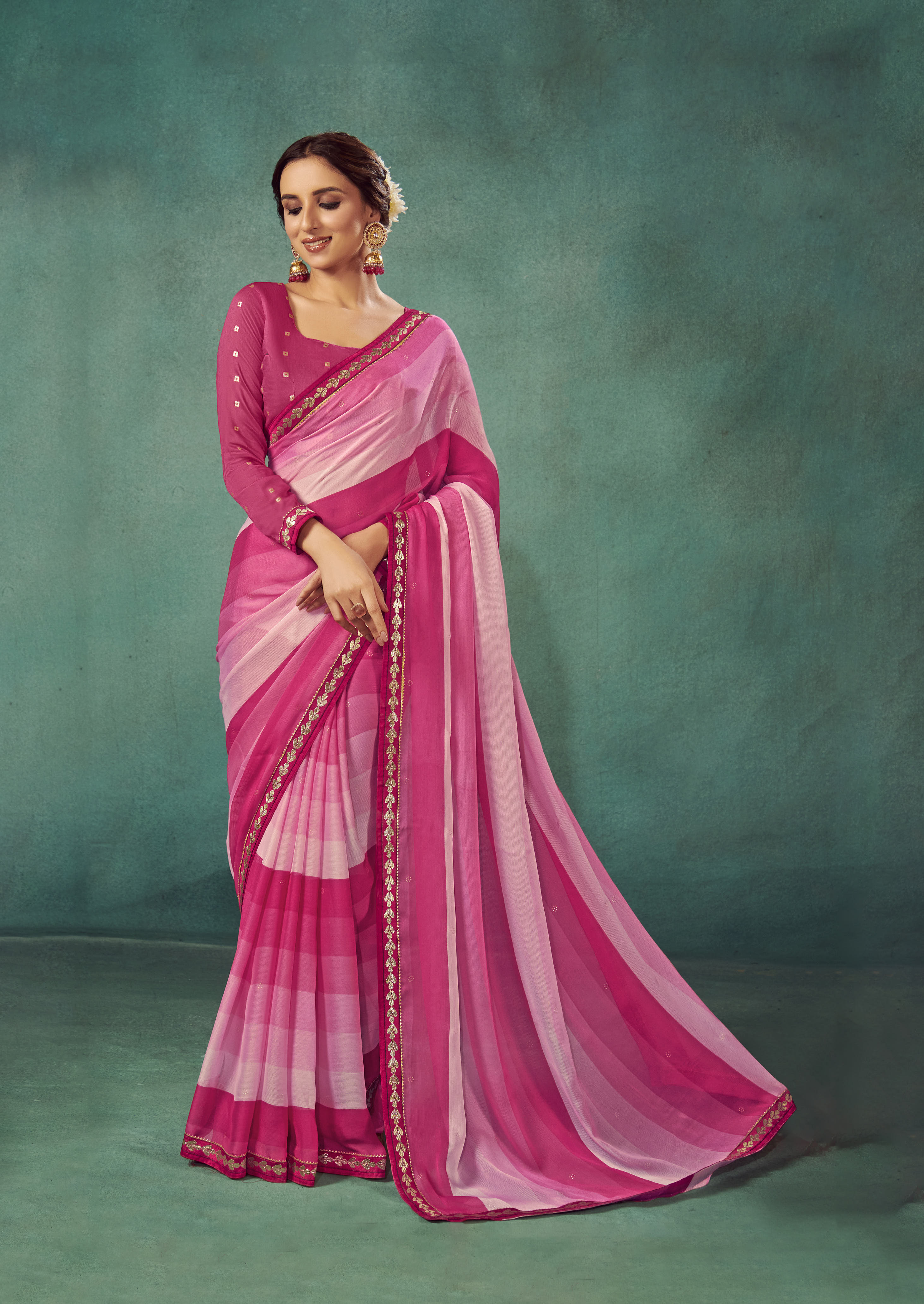 Tulip Pink Chiffon Solid Saree