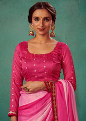 Tulip Pink Chiffon Solid Saree