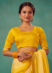 Shop Elegant Yellow Ochre Chiffon Solid Saree