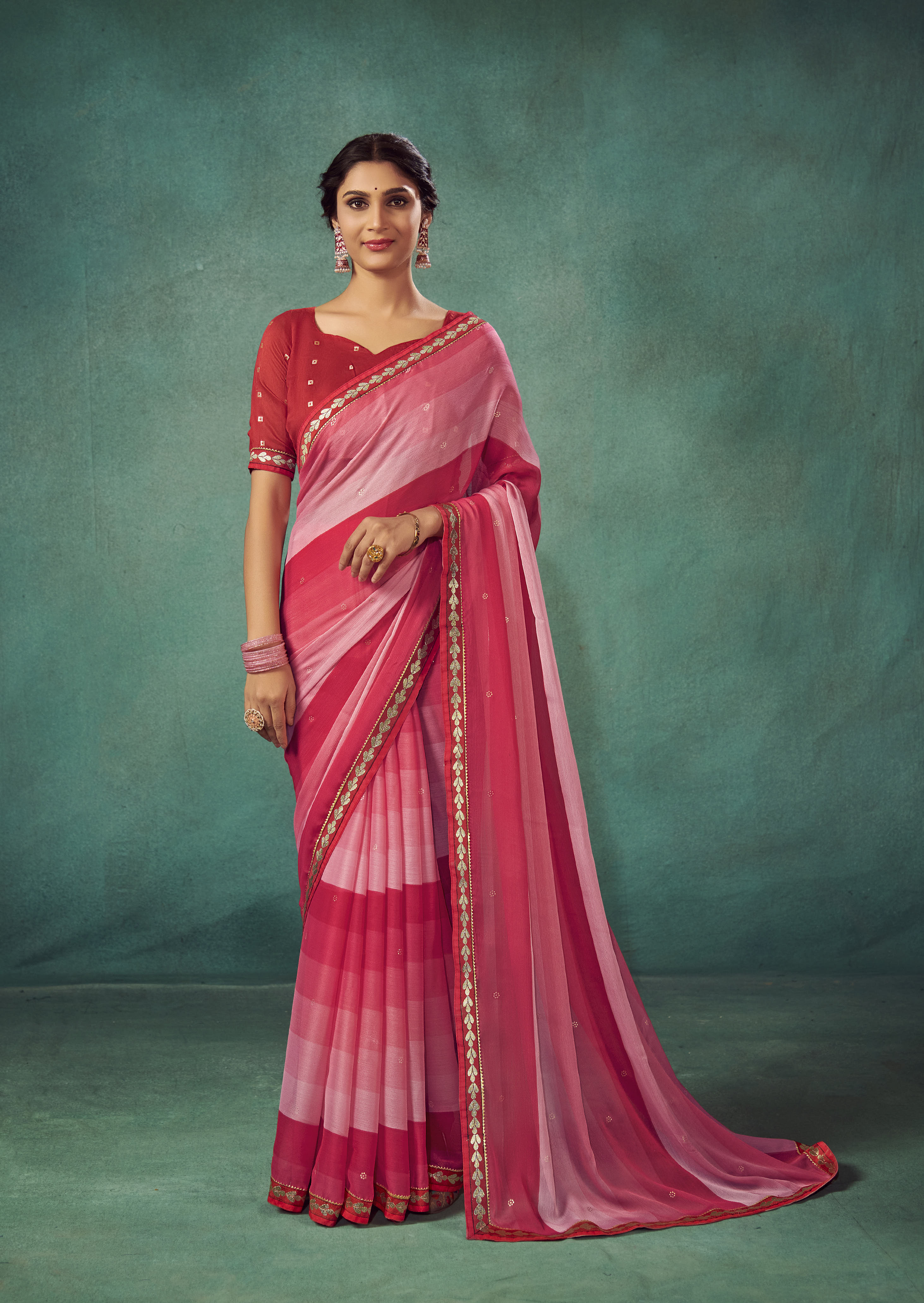 Shop Elegant Pastel Red Chiffon Solid Saree