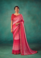 Shop Elegant Pastel Red Chiffon Solid Saree