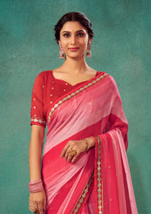 Shop Elegant Pastel Red Chiffon Solid Saree