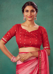 Shop Elegant Pastel Red Chiffon Solid Saree