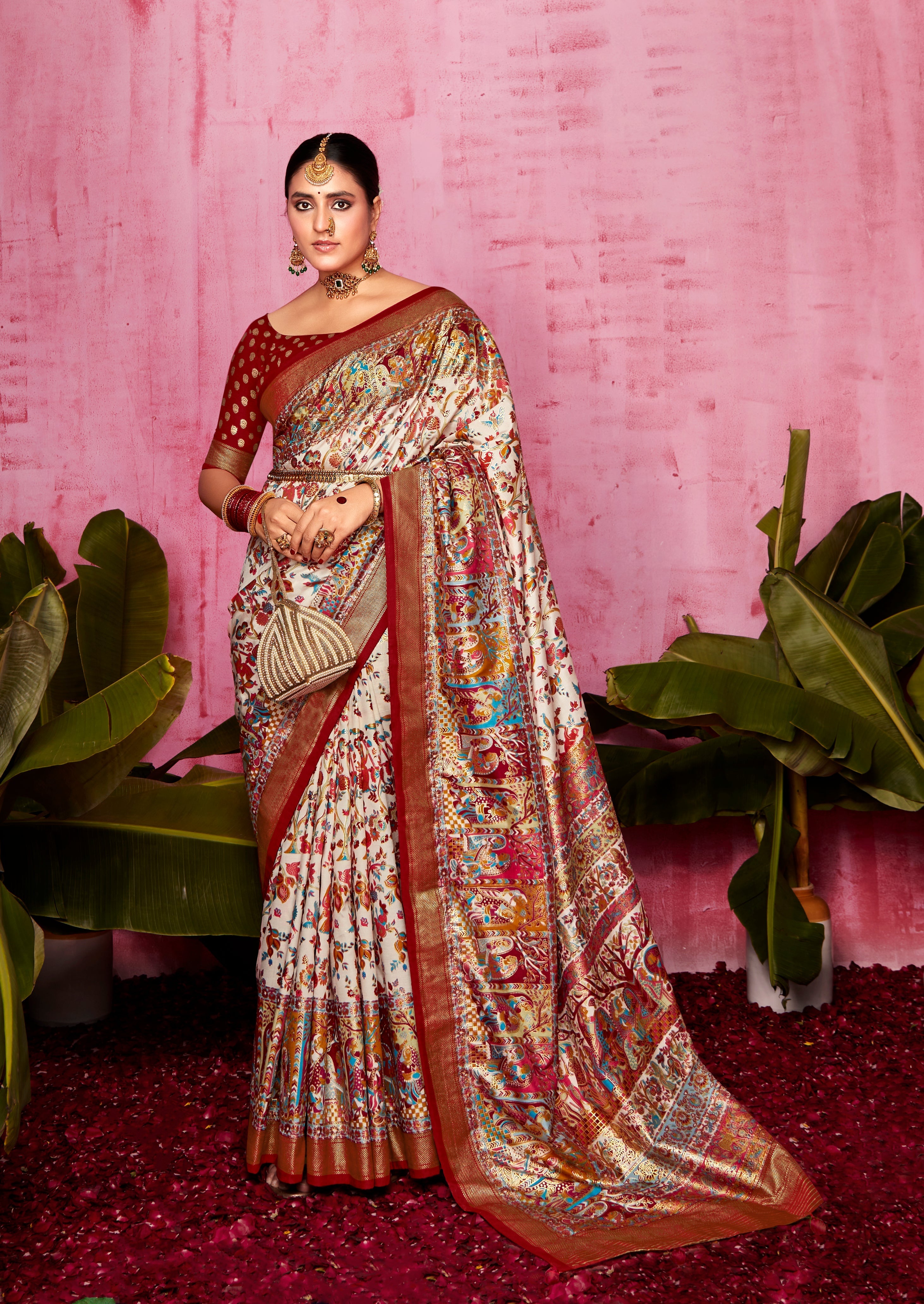Off White Tussar Silk Ethnic Motif Saree