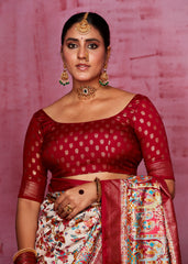 Off White Tussar Silk Ethnic Motif Saree