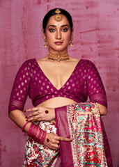 Shop Elegant Off White Tussar Silk Ethnic Motif Saree