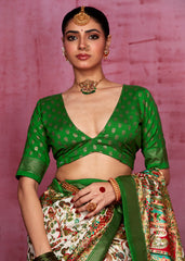 Off White Tussar Silk Ethnic Motif Saree