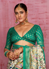 Off White Tussar Silk Ethnic Motif Saree