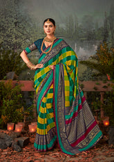 Exquisite Multi Tussar Silk Saree with Intricate Block Prints
