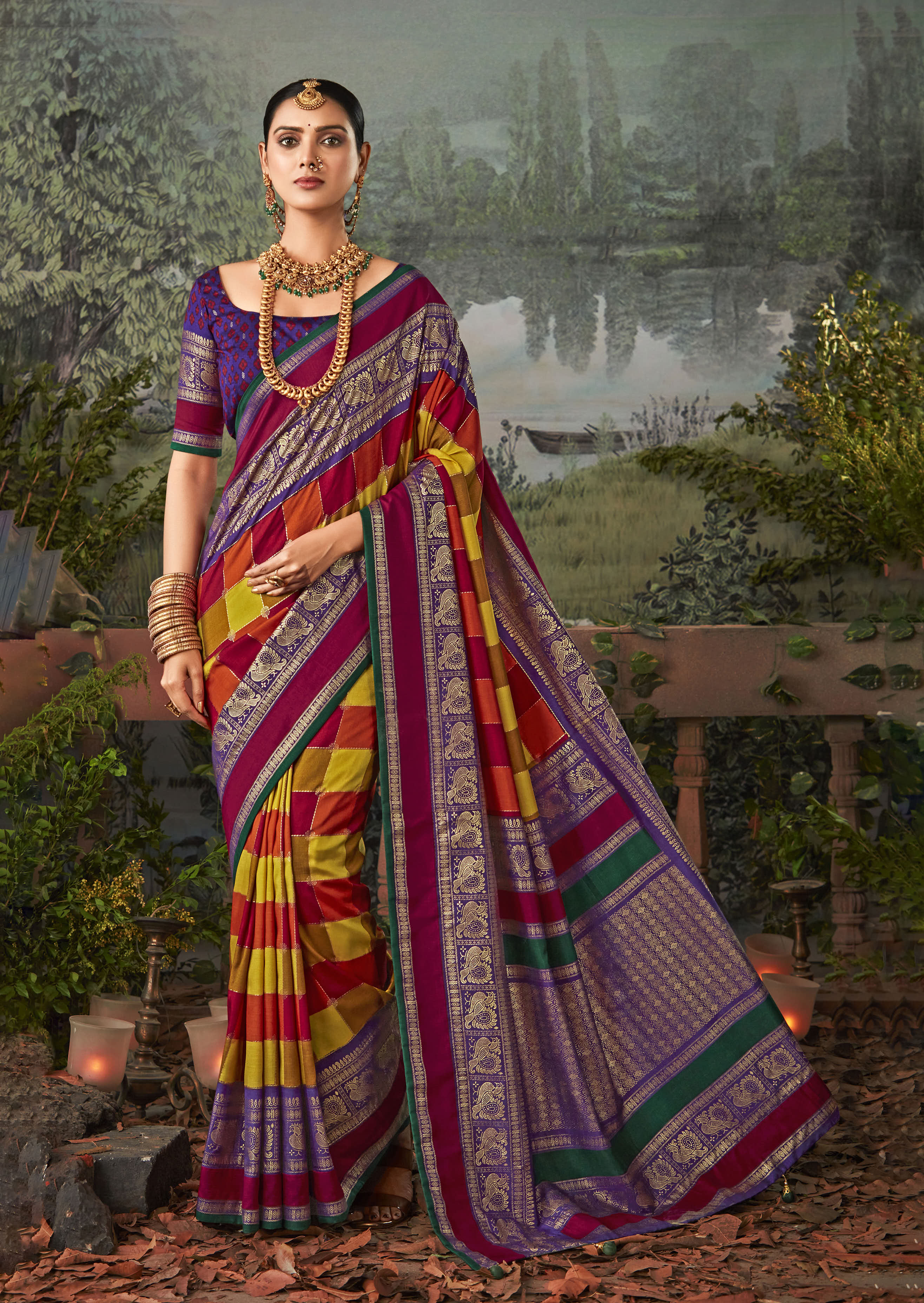 Exquisite MultiColored Tussar Silk Saree with Intricate Block Prints