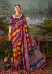 Exquisite MultiColored Tussar Silk Saree with Intricate Block Prints