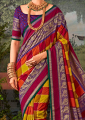 Exquisite MultiColored Tussar Silk Saree with Intricate Block Prints