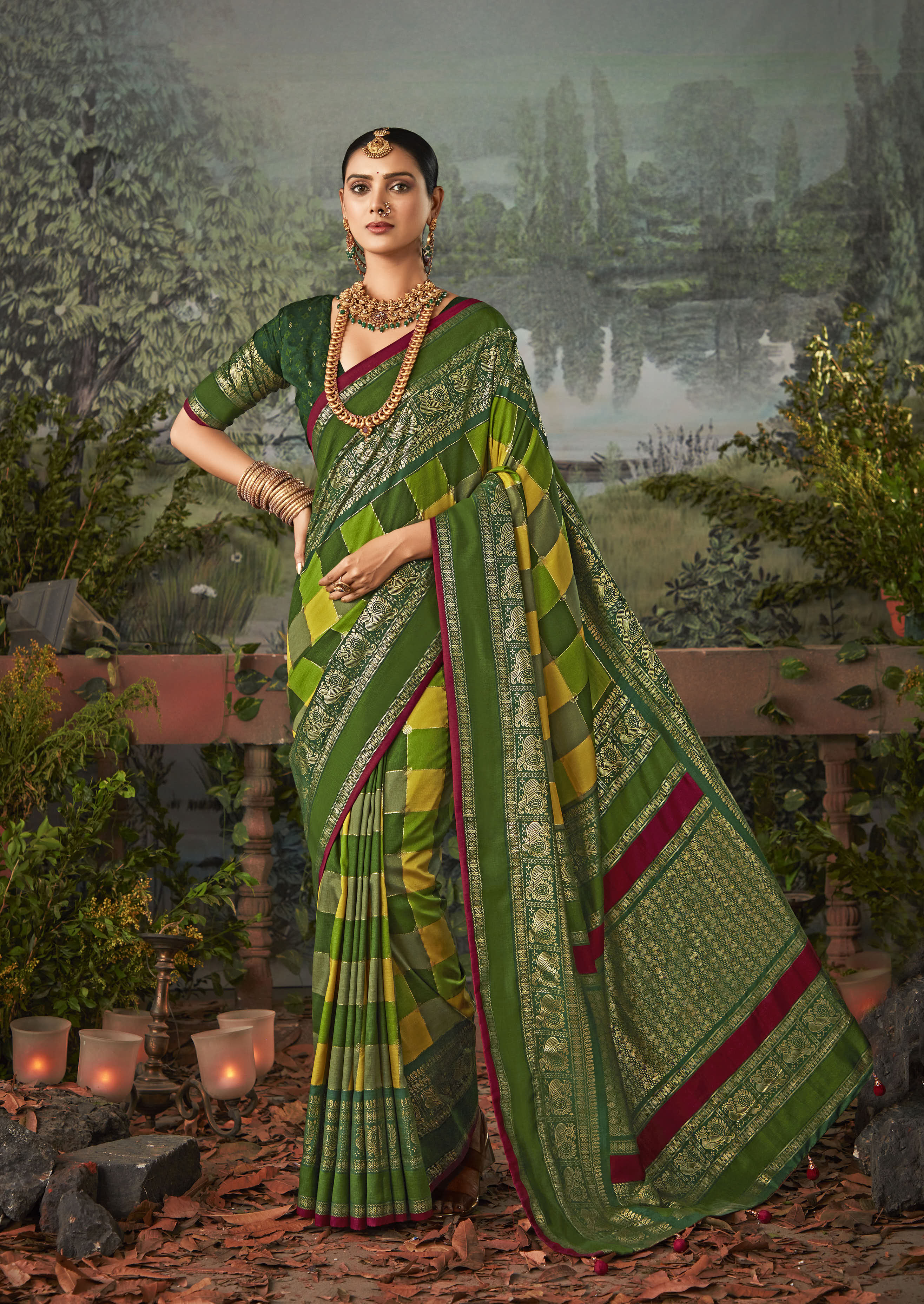 Exquisite Green Tussar Silk Saree