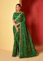 Shop Elegant Green Chiffon Foil Print Saree