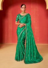 Elegant Green Chiffon Foil Print Saree