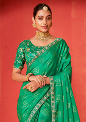 Elegant Green Chiffon Foil Print Saree