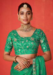 Elegant Green Chiffon Foil Print Saree