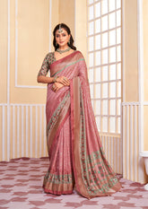 Pink Tussar Silk Bandhani Saree